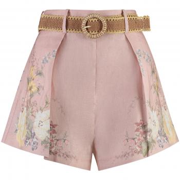Zimmermann Women's Pink Floral Print Linen Short Shorts - Size XS