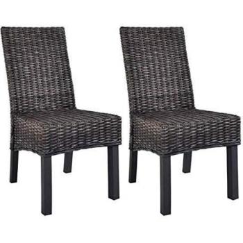 vidaXL Mango 2X Sillas Comedor Ratán Kubu Madera Marrón Asiento Mueble Cocina