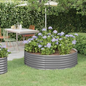 Grey Powder-coated Steel Garden Raised Bed 140x140x36 cm
