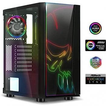 Caja de PC Gamer Spirit of Gamer Ghost One ATX/mATX - Ventilador ARGB 120mm - LED RGB Compatible Aura/MSI Mystic/ASROCK - Diseño con Panel de Vidrio Templado
