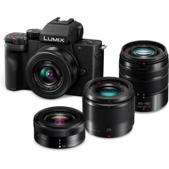 Pack Cámara Híbrida Panasonic G100D + Objetivo Estándar 12-32 mm + Teleobjetivo 45-150 mm + Focal Fija 25 mm F1.7 + Formación Jiminy