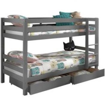 Litera Pino Bodentief 90x200 cm con 2 Cajones, Altura 140 cm, Fabricado en Europa