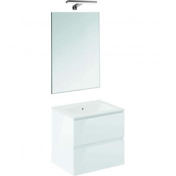 Cosmic - Conjunto de baño con mueble suspendido con 2 cajones, lavabo de porcelana, espejo y aplique BBest Cosmic
