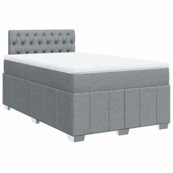 Cama box spring con colchón tela gris claro 120x190 cm