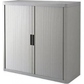Armario Paperflow estructura de acero y poliestireno con 2 puertas correderas, 1 m, color gris, modelo easyOffice® con 2 baldas