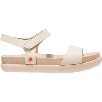 Sandalias planas de mujer de piel con autocierre en color Cream