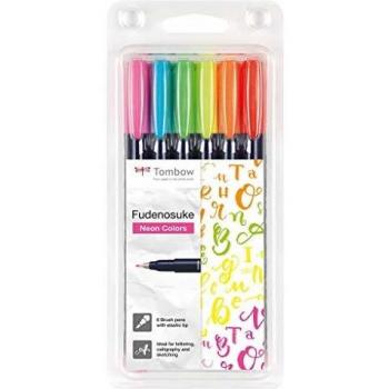 Rotulador Tombow Fudenosuke Brush Pen Hard Tip, Water-Based Ink, 6-Pack Assorted Colors (WS-BH-6P)