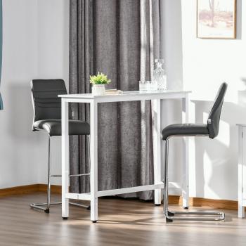 Mesa de Bar con Encimera de Melamina Efecto Marmoleado y Patas de Acero 120x40x100 cm (Blanco)