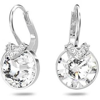 Swarovski Bella V drop earrings, Round cut, White, Rhodium plated