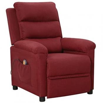 Sillón de masaje reclinable de tela rojo tinto, ajustable, con reposapiés, para sala de estar y oficina