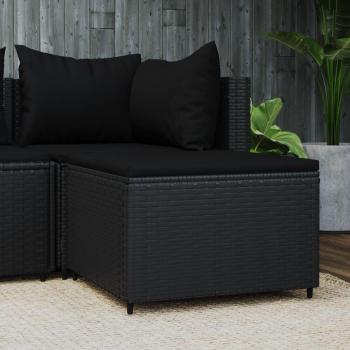 Black Poly Rattan Garden Footrest with Cushion