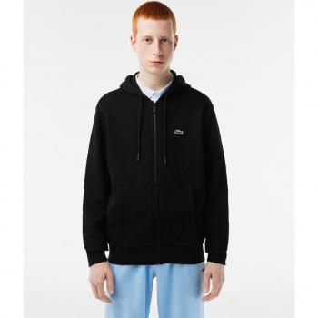 Lacoste Men's Black Full Zip Colorblock Hoodie with Kangaroo Pocket