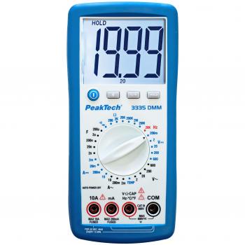 Multímetro Digital PeakTech 3335 - 2000 Cuentas, Pantalla LCD Extra Grande, Medición de Temperatura, Cat III 600V
