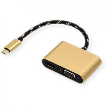Adaptador Multiport USB-C a HDMI y VGA 4K 60Hz, Negro/Oro