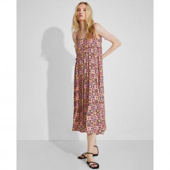 NAËLLE - Vestido largo estampado con vuelo para mujer, tirantes de lazos regulables