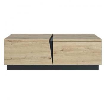 Mesa de Centro Calicosy 1 Cajón y 1 Estante - Efecto Roble y Negro, Fabricación Francesa