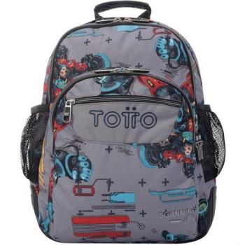 Mochila Escolar Totto Crayoles con Diseño de Robots en Color Gris