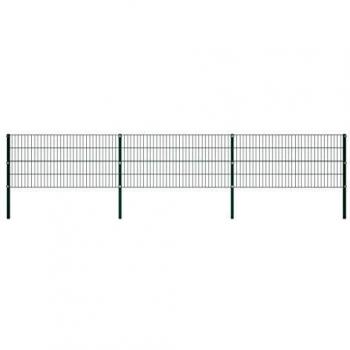 vidaXL Panel de Valla con Postes Hierro Verde 5.1x0.8m Cercado Vallado Jardín Patio Terraza Campo Diseño Práctico Útil Resistente Intemperie Corrosión