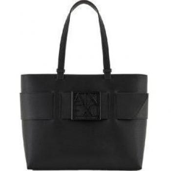 Armani Exchange A|X Buckle Black Shopper Tote Bag - Casual PU Material, One Size