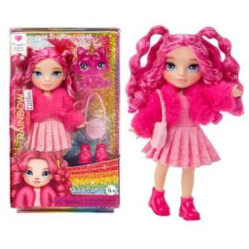 Rainbow High Littles - Muñeca de Moda Pequeña y Articulable Magenta Monroe Rosa de 14 cm con Bolso y Gatito Mágico de Mascota