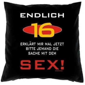 Almohada - Por fin 16 - Explica Mir veces Ahora por favor el asunto alguien con el Sex. - de 16º cumpleaños regalo - 40 x 40 cm - 100% algodón en negro:)