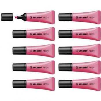 Marcador fluorescente STABILO NEON - Cuerpo semiblando - Caja con 10 unidades - Color rosa