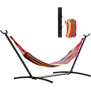 Hamaca Outsunny con Soporte de Acero y Bolsa de Transporte 6 Niveles Multicolor 200x150 cm