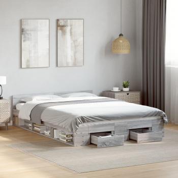 Cama con cajones de madera ingeniería gris Sonoma 140x200 cm