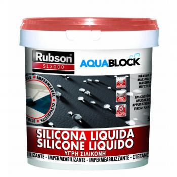 Rubson Aquablock SL3000 Silicona Líquida, impermeabilizante líquido para prevenir y reparar goteras y humedades, silicona elástica con tecnología Silicotec, 1 x 5 kg
