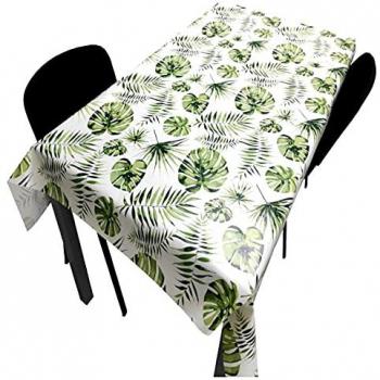 Mantel Mesa Comedor Hule PVC Antimanchas Impermeable 140x220 cm Diseño Hojas de Palmera Verde