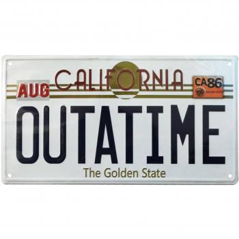 Cartel metálico Regreso al Futuro Outatime DeLorean Matrícula