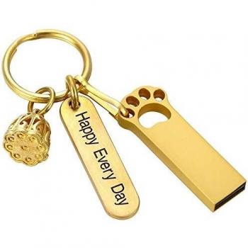 FeliSun Uña de Gato Unidades Flash USB3.0 Flash Drive Memoria USB3.0 USB Stick - hasta 100M / s - con Llavero Retro de latón