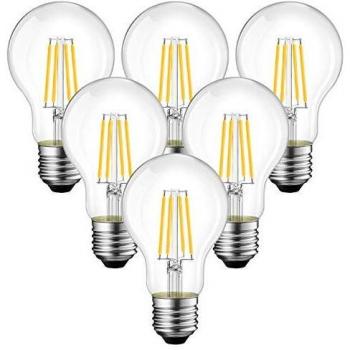 6x 7.5W Bombillas Vintage LED E27, Bombillas Edison con Filamento de 1055 Lúmenes, Equivalente a 75W con 2700K Color Blanco Cálido, A60 Bombilla Retro Decorativa - ANWIO.