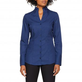 Blusa Clásica de Dama SEIDENSTICKER, Talla M38, 100% Algodón, Slim Fit, Sin Escote, Manga Larga, Color Azul Oscuro