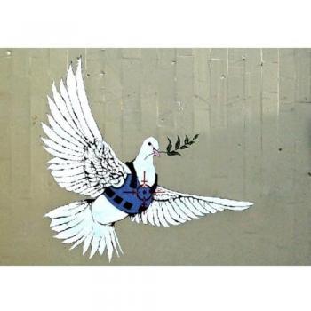 Impresión sobre Lienzo Banksy Paloma de la Paz, Poliéster, Madera, Multicolor, 100x3x70 cm