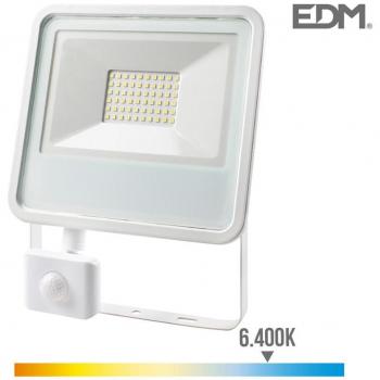 Foco Proyector LED con Sensor de Presencia 50W 3500lm Luz Fría 6400K EDM 23,8x4,5x19,2cm