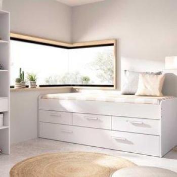 Cama Nido Leka con 2 colchones y 3 cajones en color blanco de 68x194x95 cm