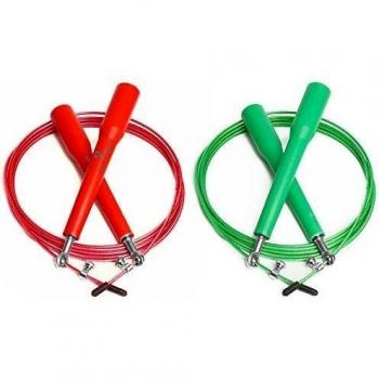 2x cuerdas de alta velocidad »Rapido« / Comba de gran velocidad para saltar / Articulación esférica de 360º con cable metálico ajustable / rojo y verde
