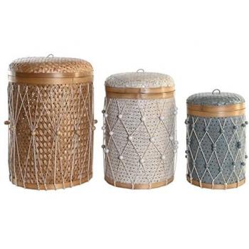 Juego de Cestas DKD Home Decor Multicolor Bambú Boho 46 x 46 x 58 cm
