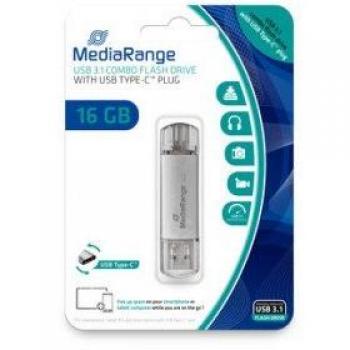 Lápiz USB MediaRange MR935 16GB Silver con Conexión Dual USB Type-A / USB Type-C 3.2 Gen 1 (3.1 Gen 1) - Color Plata