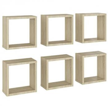 Estantes cubo de pared 6 unidades roble Sonoma 30x15x30 cm Marrón
