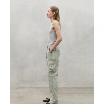 Ecoalf Women's Straight Leg Trousers with Elastic Waist and Drawstring, Green, Size W42 Cargo Style Casual Pants