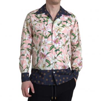 Dolce & Gabbana Cotton Polka Dot Lily Print Collared Shirt - IT38 | XS, Casual Shirt, Male, Multicolor, Size: S