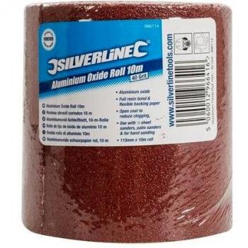 Papel de lija Silverline 986114, Rollo de lija de óxido de aluminio, 10 m, grano 40