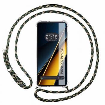 Funda Colgante Transparente para Xiaomi Poco X6 Pro 5G con Cordon Verde/Dorado