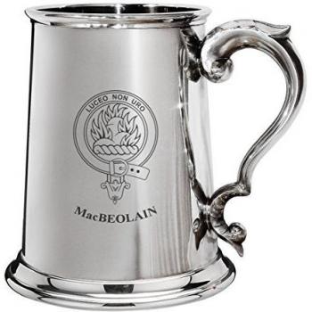 MacBeolain Family Crest Polished Pewter 1 Pint Tankard with Scroll handle