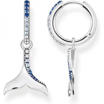 Thomas Sabo Sterling Silver Tail Fin Hoop Earrings with Blue Zirconia Stones