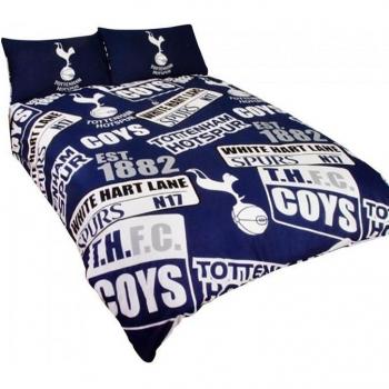 Conjunto de edredón oficial Tottenham Hotspur FC para niños con parche y cresta de fútbol, color azul marino/blanco, tamaño individual