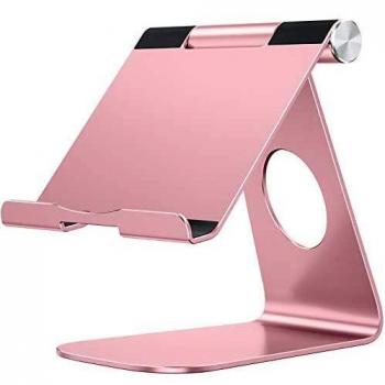 OMOTON Soporte para Tablet, Multi-Ángulo Ajustable Soporte de Aluminio para iPad Pro/Air 9.7/10.2/10.5/12.9, iPad Mini 2/3 /4/5, Samsung Tab A, MediaPad T5 y Otras Tablets, Máximo 13 Pulgadas,Oro Rosa