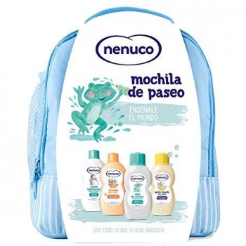 Nenuco Mochila de Paseo Azul para Bebé con Set de Cuidado Personal - 4 Productos x 200ml